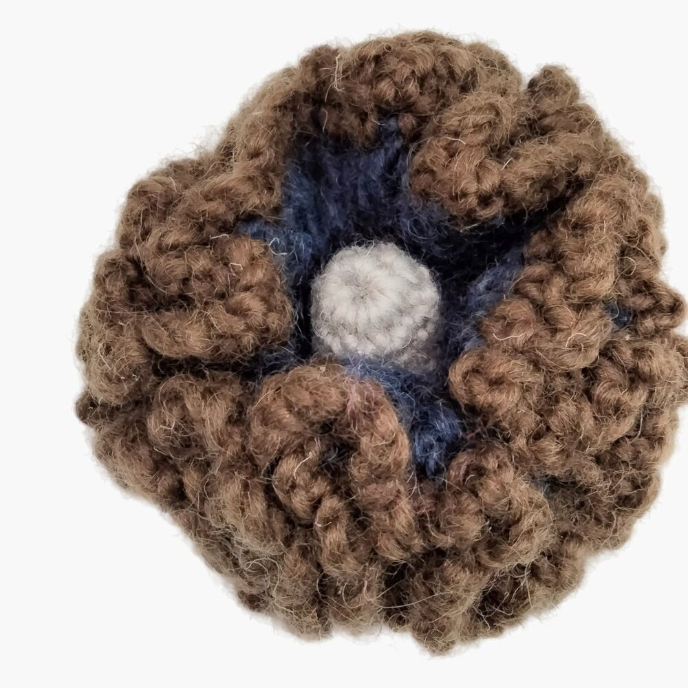 Crochet Brown Boutonniere Lapel Pin Corsage Vintage Grannycore